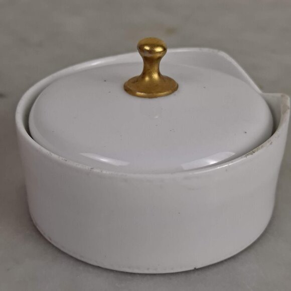 R & S Germany Cream Colored Button Box Gold Accent Removable Lid Porcelain - Picture 7 of 13
